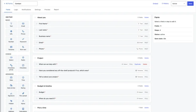 The Vitasiti form builder